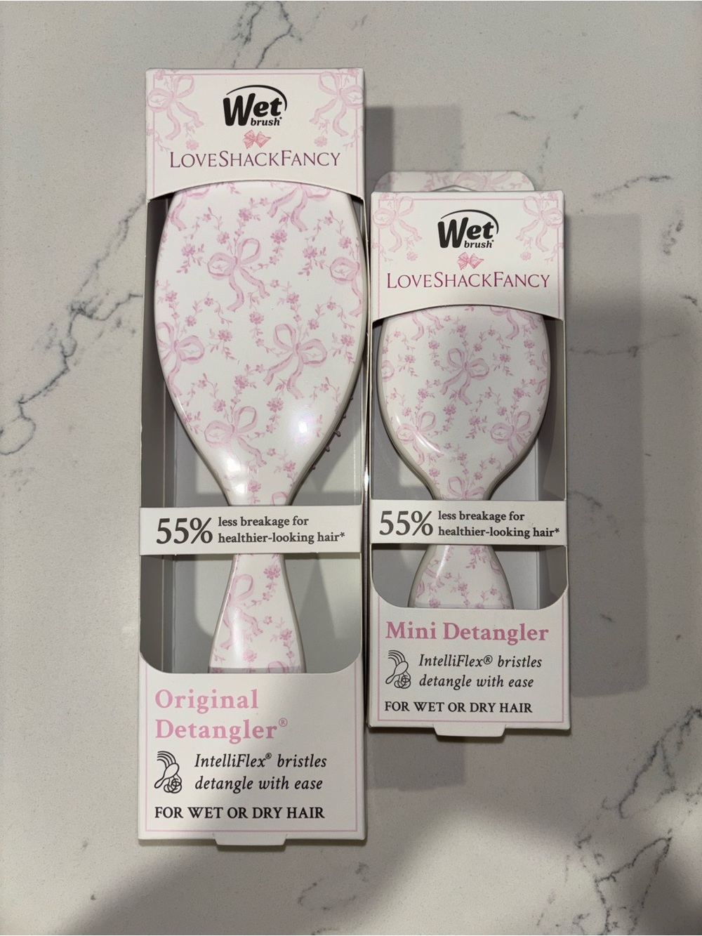LoveShackFancy Wet Brush Detangler Set - White with Pink Floral Bows